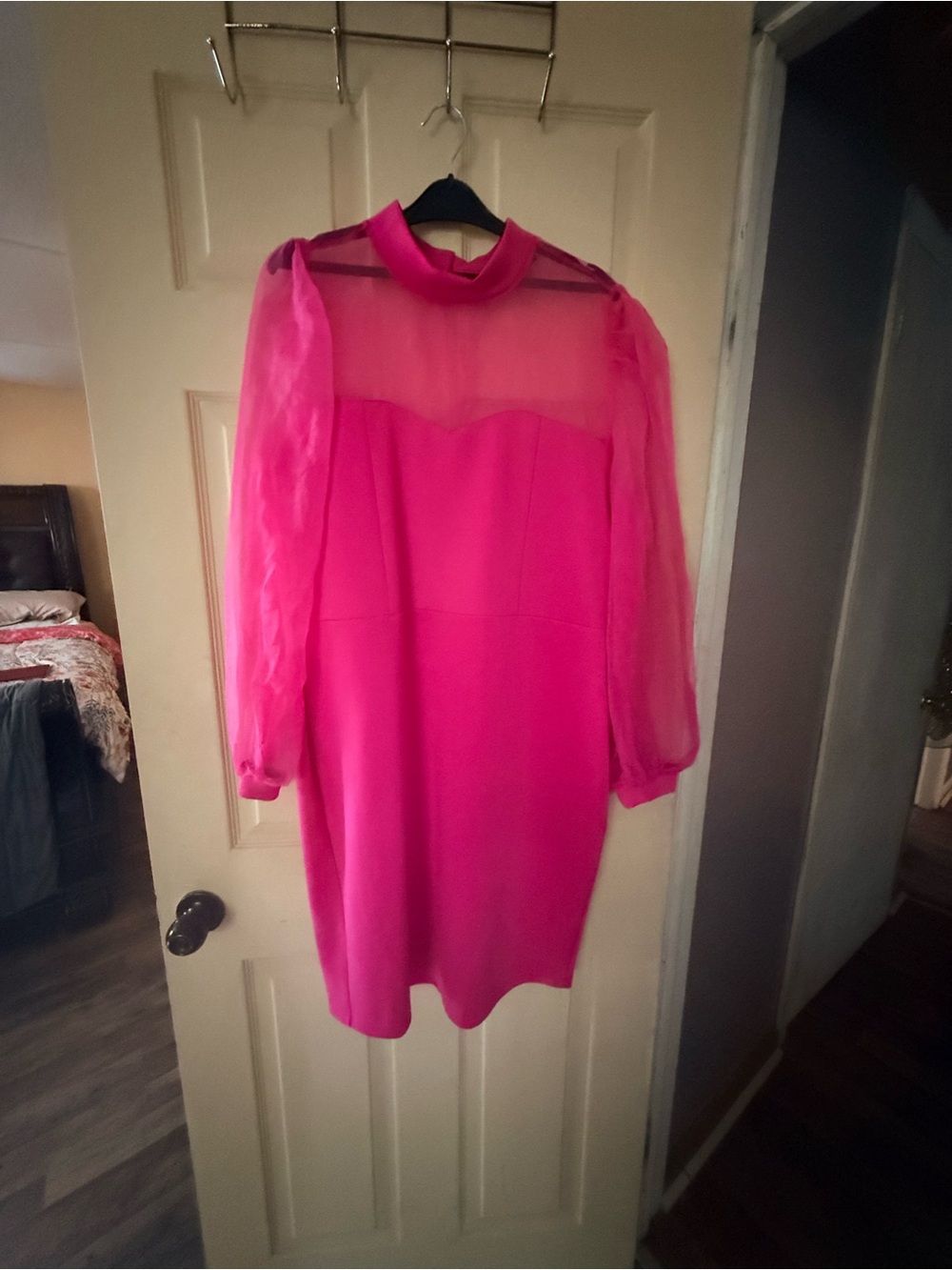 Chiffon Sleeve Pink Cocktail Dress